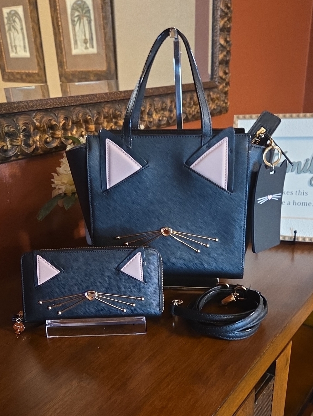Kate Spade Jazz Things Up Cat Hayden Satchel, Wallet and ID Badge Clip Set EUC